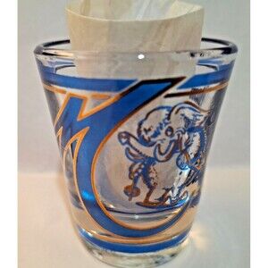 Vintage Mammoth Mountain California Shot Glass Blue Gold Elephant Skiing